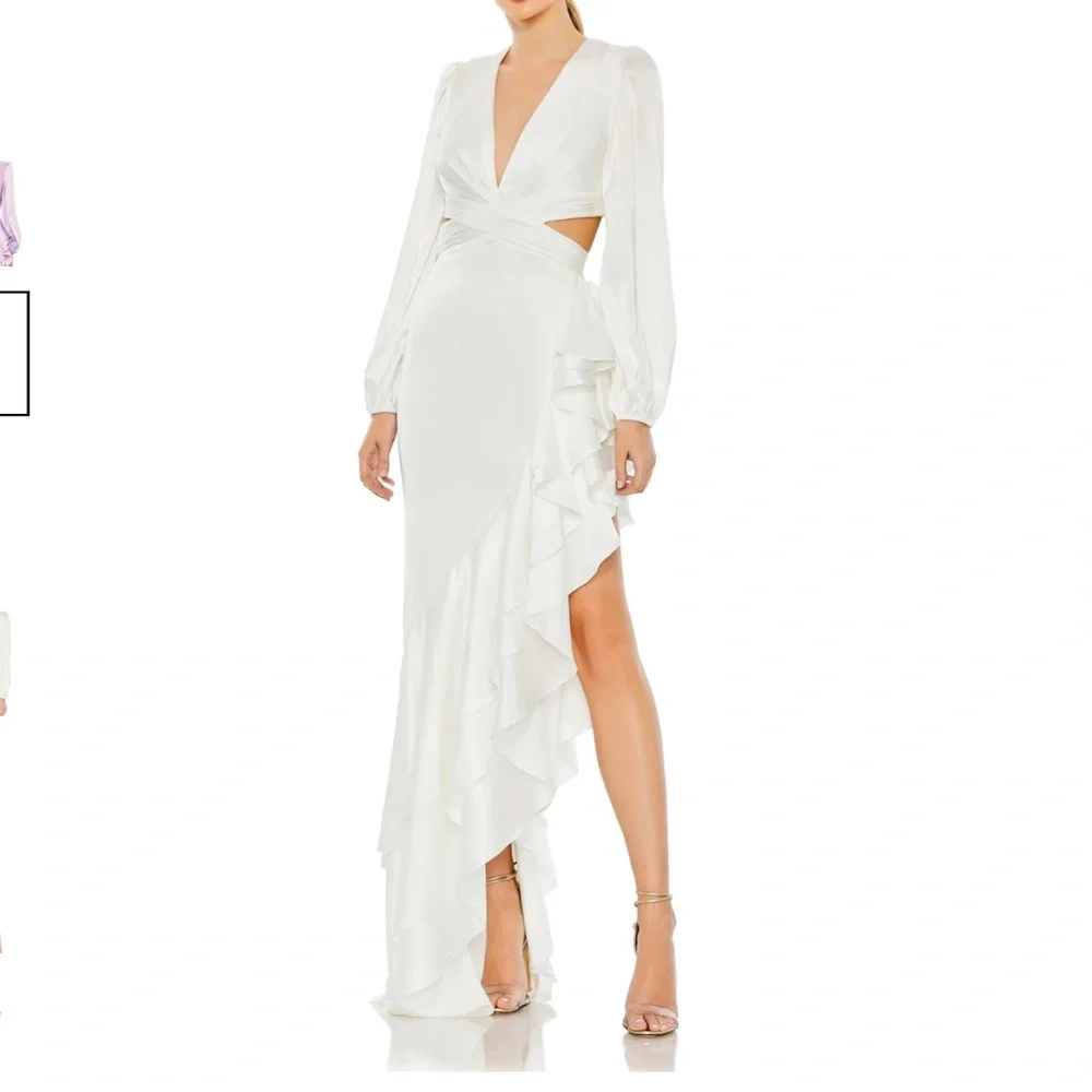 MAC DUGGAL Satin Bachelorette Bridal Wedding Sexy Ruffle Dress • size 10 NWT